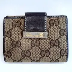 【良好】GUCCI グッチ 二つ折り財布 GG柄 キャンバス 茶