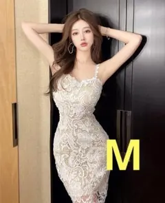 キャミワンピース 白 M レース ロングドレス 韓国 キャバドレス キャミソール