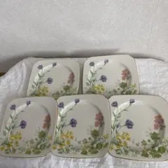 Noritake アイボリーチャイナ花柄 スクエアプレート5枚セット