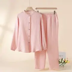 パジャマ 長袖Mレディース上下セット春秋冬ダブルガーゼ寝巻き