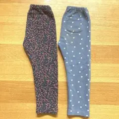 キッズ　2枚セット 100 ユニクロ　起毛　ピンク　水色　花柄　レギンス　ズボン