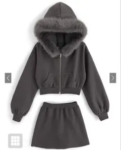 グレイル ファーフードジップパーカー×ミニスカートセットアップ[tu935]