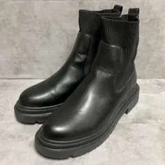【GU】（L）リブニットソックスブーツ ショートブーツ ブラック