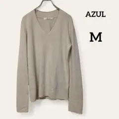 【アズール】長袖 Vネックニット セーター (Ｍ) ベージュ 薄手