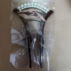 かんざし扇型　鶴　パール