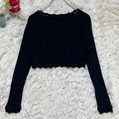 美品✨【ラガーフェルド】(38 M)ボレロカーディガン 無地 黒 通勤 レーヨンのサムネイル
