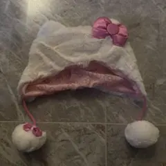 ハローキティ フリース帽子 ポンポン付き