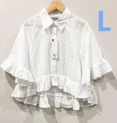 新品GUrokh ペプラムシャツ(5分袖)オフホワイトLサイズ　ロク　ジーユー