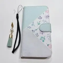 iPhone xs max ケース 手帳 可愛い 花柄 水色 おしゃれ