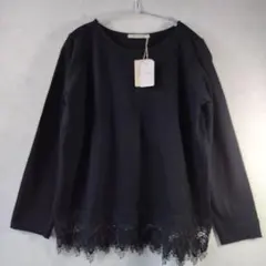 PUAL CE CIN 裾レース 長袖カットソー ブラック