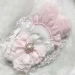 ぬい服　着ぐるみ　10〜12cm用　ホワイト×ピンク　うさぎ　チェーンフック付き