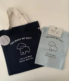 DOG DESIGN ミニトートバッグ 巾着バッグ 2点セット トイプードル柄