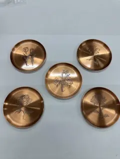 銅製品 花柄コースター 未使用品 5枚セット