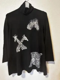 動物柄 黒 長袖ニット サイズ9