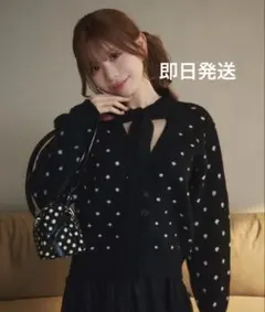 titty&co. ドットネックリボンニットカーデ