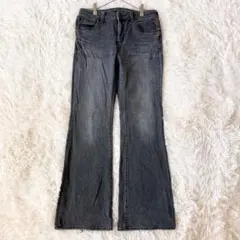 ジーユー フレアデニム 黒 ストレッチ（M） 美脚 脚長効果 裾広め