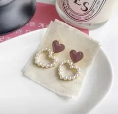 ハート型パールフープピアス　サークルピアス上品ゴールド大人可愛いレディース