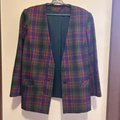 アオヤギ チェック柄 テーラードジャケット 昭和レトロ