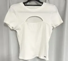 Hollister リブ 半袖 Tシャツ ホワイト クロップド丈 archiveのサムネイル