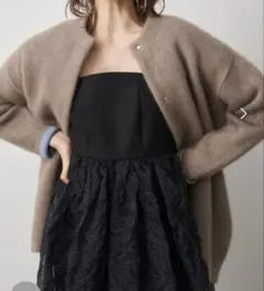 未使用タグ付★ELENDEEK エレンディーク ラクーンミックスカーディガン 黒 ELENDEEK カーディガン CNラクーンミックスダブルカーディガン