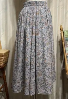 Samansa Mos2 blue 花柄ボイルギャザースカート