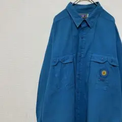 BUGLE BOY 長袖シャツ 刺繍ロゴ 青 ブルー 古着