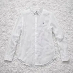 美品 ラルフローレン リネンシャツ クラシックフィット 白 ネイビー Sサイズ