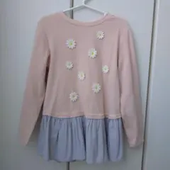 ピンク 花刺繍 長袖カットソー