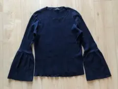 グリーンレーベルリラクシング フレアスリーブ リブニット ネイビー