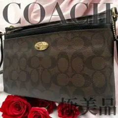 【極美品】コーチ ポーチ付 ショルダーバッグ シグネチャー レザー 斜め掛け