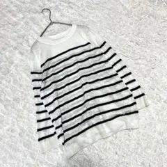 【無印良品】（L）麻100% リネンボーダーサマーニット ネイビー カジュアル