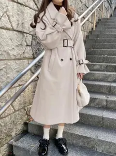 GRL ライトベージュ ダブルブレスト ロングコート