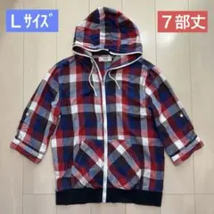 ikka（イッカ） 7分袖 チェックパーカー 91728T 赤 紺 Lサイズのサムネイル