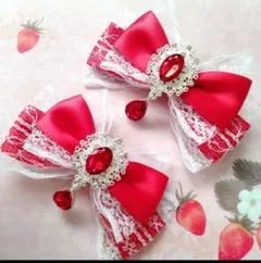 リボン ヘアクリップ 左右2個セット 量産型 地雷系 赤 レッド ドロップ