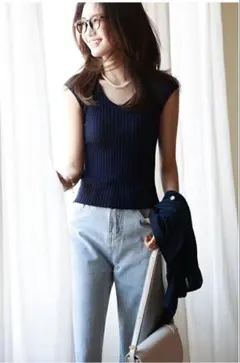 【最終値下げ】セゾンドパピヨン　リブニット　フレンチスリーブ