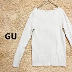 ジーユー/リブ編みVネックニットシャツ　アイボリー　シンプル　カジュアル