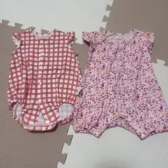 ロンパースセット 赤チェック・花柄 2枚セット