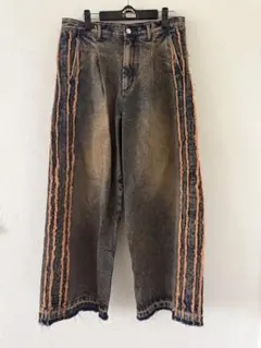 HARE ダメージ加工 ワイドレッグデニムパンツ