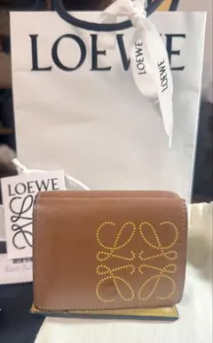 ロエベ LOEWE アナグラム レザー 三つ折り 折り財布 ブラウン Y994