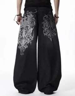 archive graphic】柄刺繍 ブラックデニムパンツ opium - メルカリ