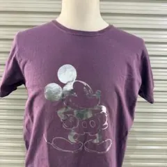 ミッキーマウス シルバープリントTシャツ 紫 Hanes M US古着