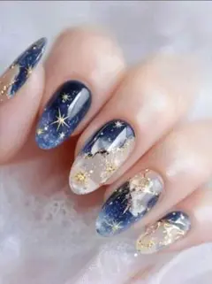 H*i様 星空デザイン ネイルチップセット 24枚　キラキラ　夜空　ゴールド　ブ