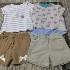 ウサギ，猫モチーフTシャツとショートパンツセット