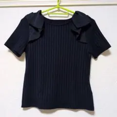 allamanda　半袖カットソー シャツ　肩リボン　リブ ネイビーのサムネイル