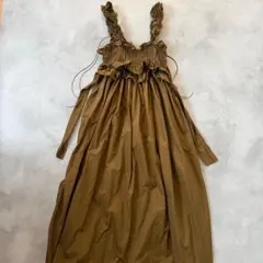 美品　CECILE BAHNSEN　シャーリング　ロングワンピース　ブラウンのサムネイル
