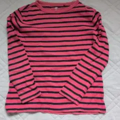 UNIQLO ピンク黒ストライプ Tシャツ 130