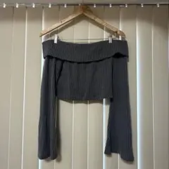 SHEIN オフショルダー リブニット 長袖 グレー M