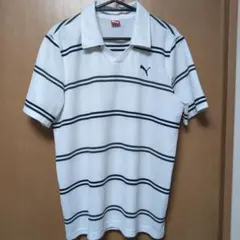 PUMA ホワイト ストライプ ポロシャツ ゴルフ スポーツ 2XL XXL