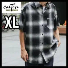 ●新品 CALTOP キャルトップ 半袖チェックシャツ ブラックアイボリー XL