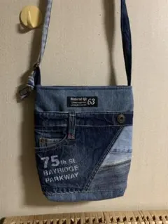 1919【デニムポシェット、サコッシュ】ショルダーバッグ、デニムリメイク